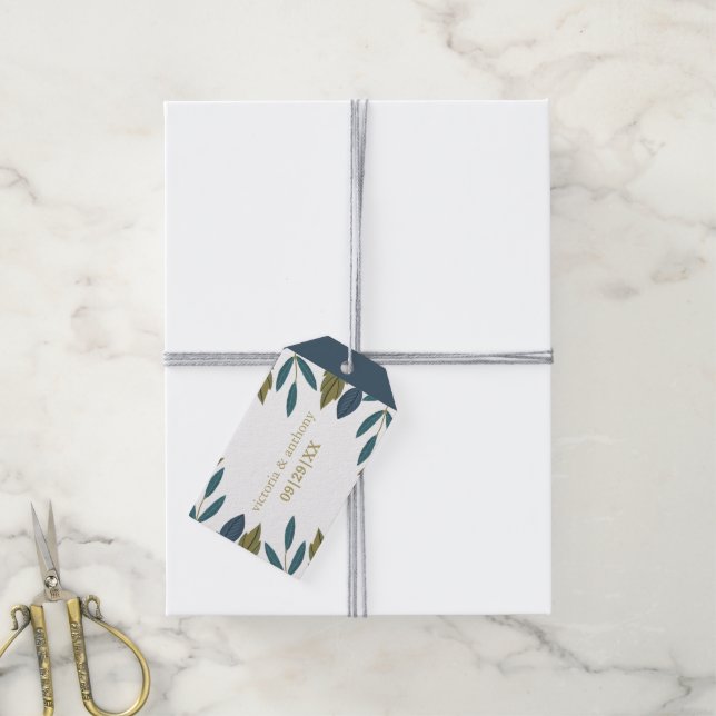 Étiquettes-cadeau Mariage floral feuille rustique (Avec de la ficelle)