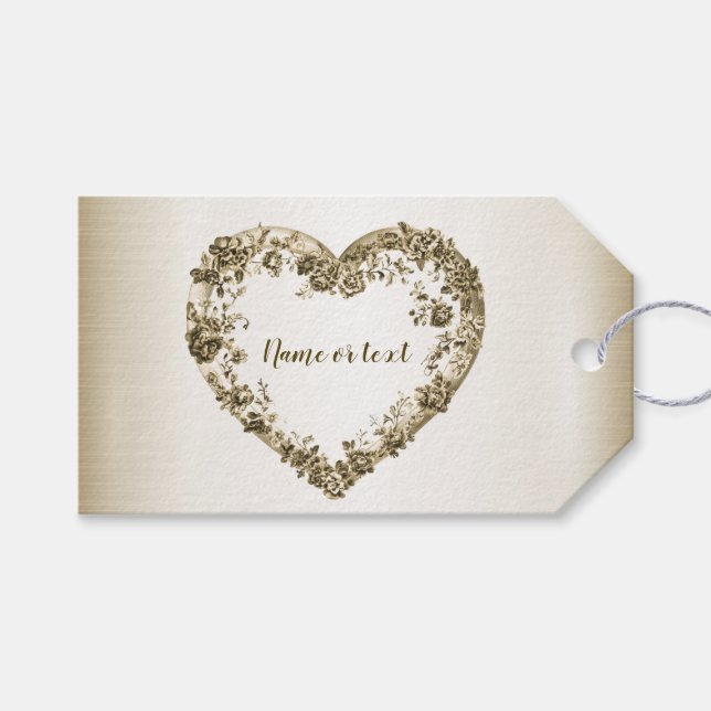 Étiquettes-cadeau Mariage Floral Golden Ornate Heart Frame Élégant (Devant (Horizontal))