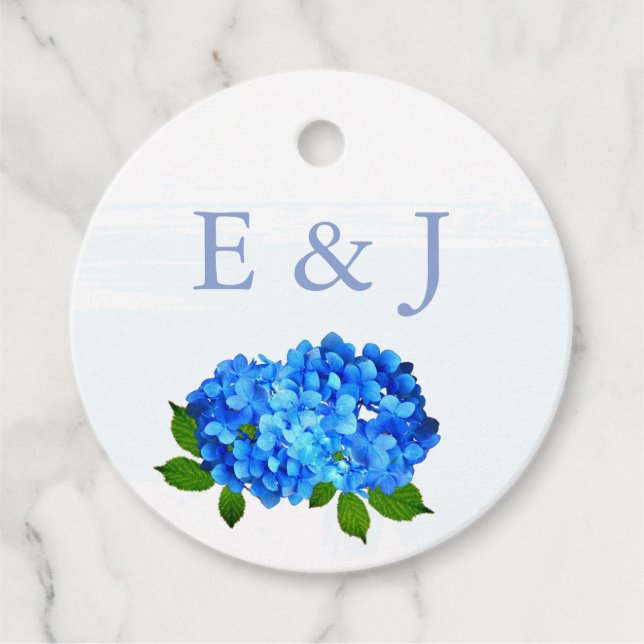 Étiquettes Cadeau Mariage Floral Hydrangea Bleu (Devant)