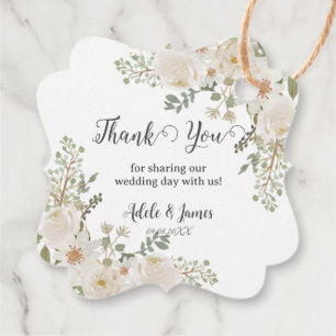 Étiquettes Cadeau Mariage Floral Ivoire Blanc Fête Prénuptiale Anniv