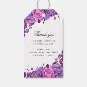 Étiquettes-cadeau Mariage floral merci. Fleurs roses et violettes