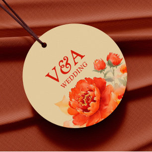 Étiquettes Cadeau Mariage Floral Orange Brûlé automne
