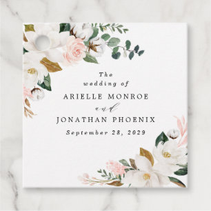 Étiquettes Cadeau Mariage floral rose et blanc Magnolia