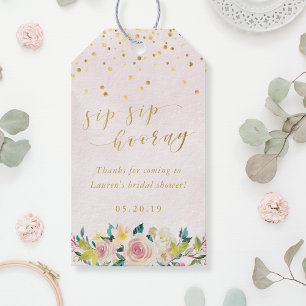 Étiquettes-cadeau Mariage Floral Rose Pâle Rustique Sip Sip Hourra