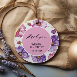 Étiquettes Cadeau Mariage floral rose pourpre