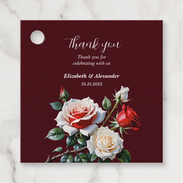 Étiquettes Cadeau Mariage floral rose rose foncé (Devant)