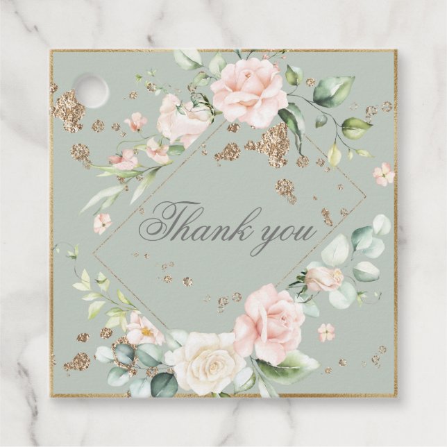 Étiquettes Cadeau Mariage floral Sage Green Blush (Devant)