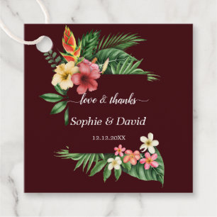 Étiquettes Cadeau Mariage Floral Tropical Luxuriant Deep Burgundy