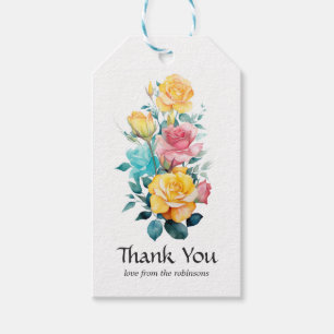 Étiquettes-cadeau Mariage Floral Turquoise, Jaune et Rose