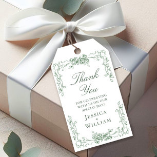 Étiquettes-cadeau Mariage floral vert de la Renaissance