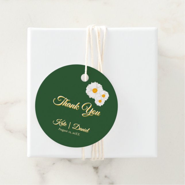 Étiquettes Cadeau Mariage Floral Vert Profond (En situation)