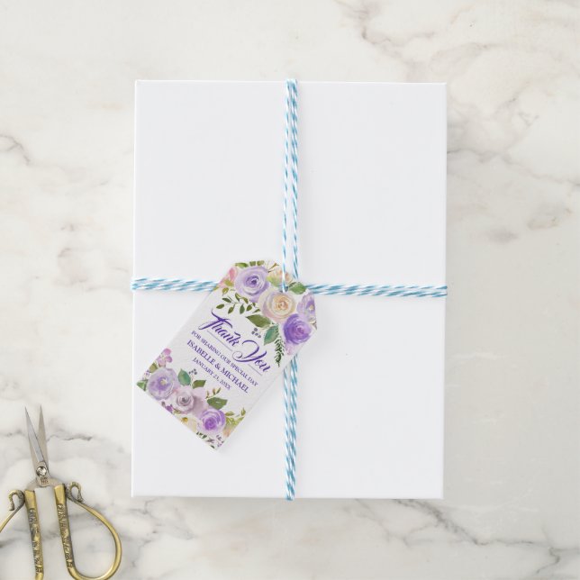 Étiquettes-cadeau Mariage Floral Violet Rustique Favoriser le Merci (Avec de laficelle)