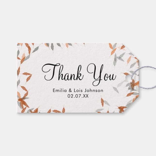 Étiquettes-cadeau Mariage flottant de Pampas à feuilles molles rusti (Devant (Horizontal))