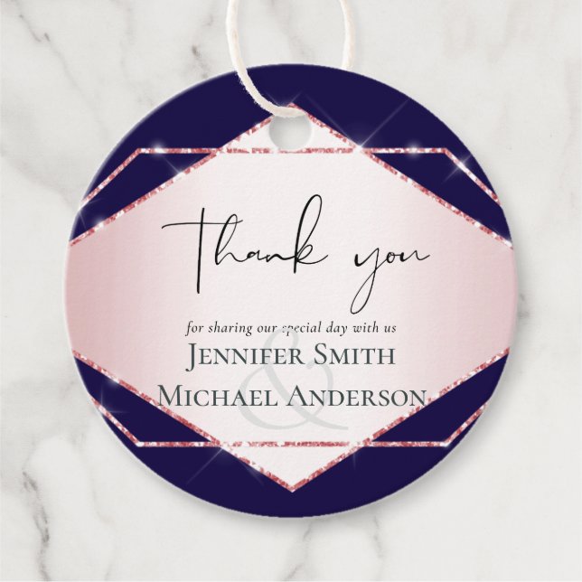 Étiquettes Cadeau Mariage Géométrique à Feuille de Rose Doré Budget (Devant)