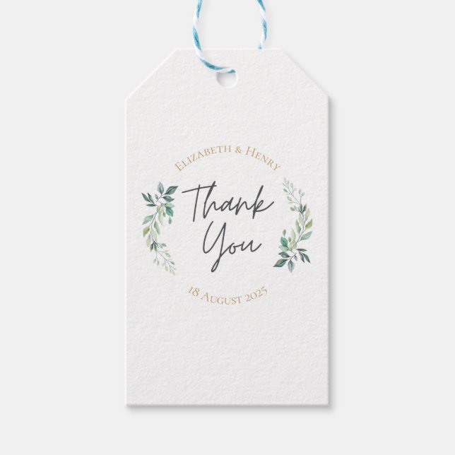 Étiquettes-cadeau Mariage géométrique à la eucalyptus or sage  (Devant)