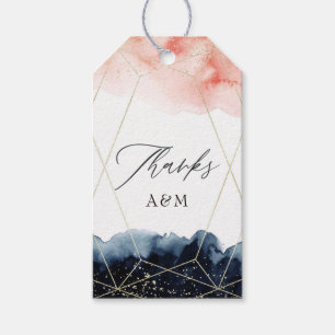 Étiquettes-cadeau Mariage géométrique à l'aquarelle bleu marine et r