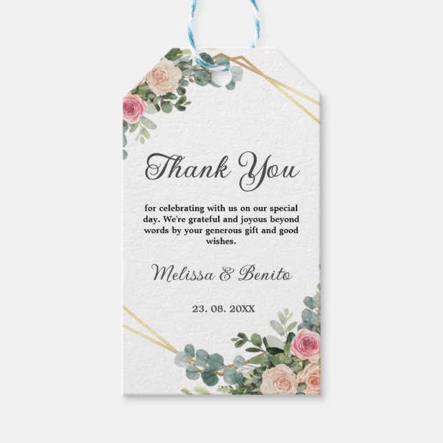 Étiquettes-cadeau Mariage géométrique Aquarelle rose pâle (Devant)