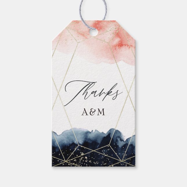 Étiquettes-cadeau Mariage géométrique marine et couleur blanche (Devant)