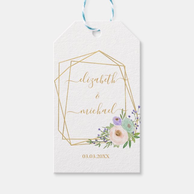 Étiquettes-cadeau Mariage géométrique or/pastel (Devant)