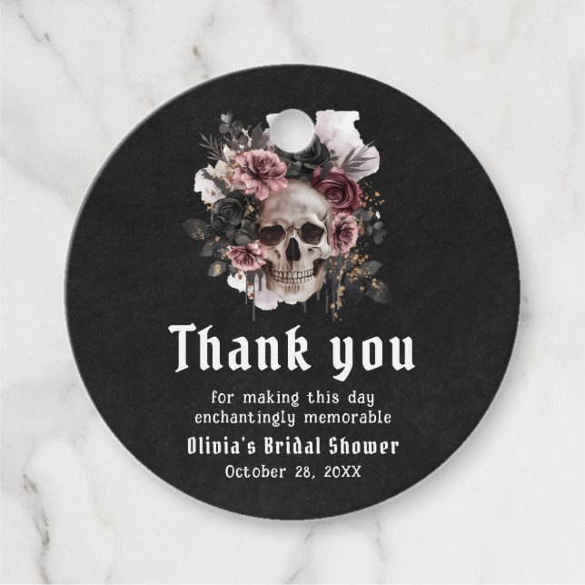 Étiquettes Cadeau Mariage gothique à thème floral noir Halloween ave (Devant)