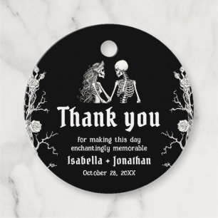 Étiquettes Cadeau Mariage gothique d'Halloween de squelette noir et