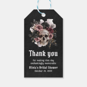 Étiquettes-cadeau Mariage gothique floral noir de Halloween avec crâ