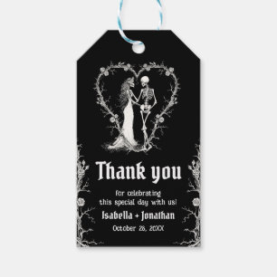 Étiquettes-cadeau Mariage gothique Halloween de squelettes noir et b