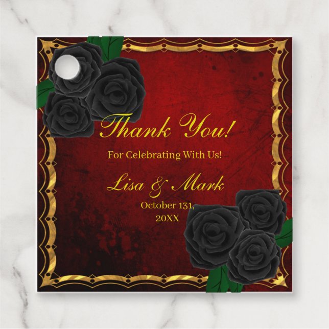 Étiquettes Cadeau Mariage gothique noir Rose sang rouge (Devant)
