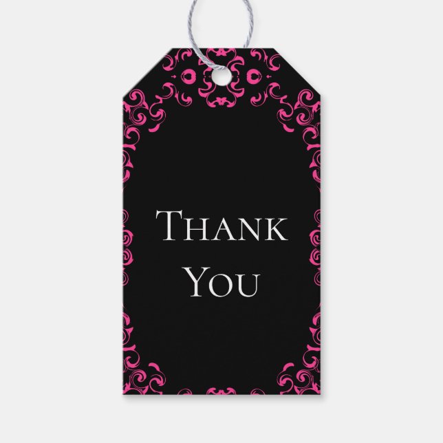 Étiquettes-cadeau Mariage gothique rose chaud et noir (Devant)