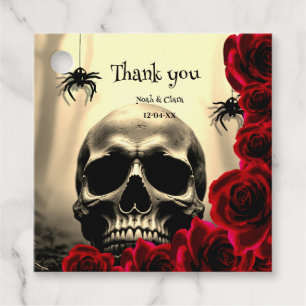 Étiquettes Cadeau Mariage Halloween Crâne Roses Noires Gothiques Rou