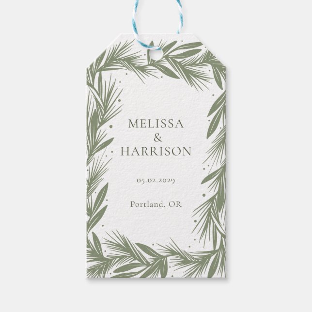 Étiquettes-cadeau Mariage hiver Wreath Design vert (Devant)