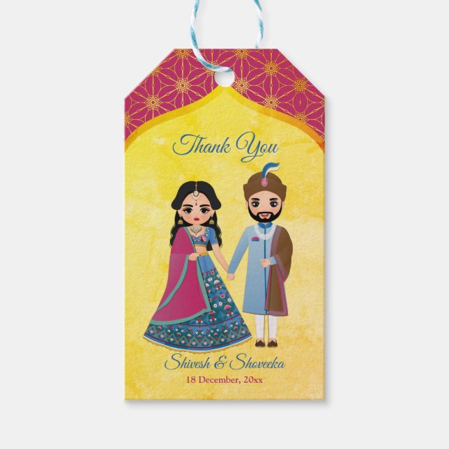 Étiquettes-cadeau Mariage indien de conception rose et or (Devant)