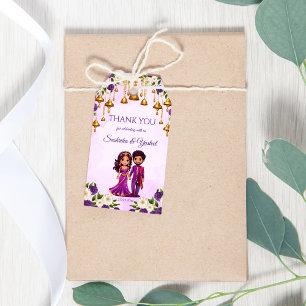 Étiquettes-cadeau Mariage indien Mehndi violet mignon couple nuptial