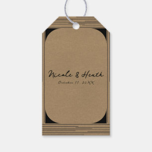 Étiquettes-cadeau Mariage Kraft Noir Lignes Modernes Minimales