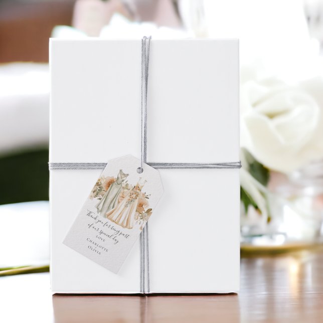 Étiquettes-cadeau Mariage lesbien personnalisé Fleurs de Pêche en Bo (Muted Peach Flowers Personalized Lesbian Wedding Gift Tags from Ricaso)