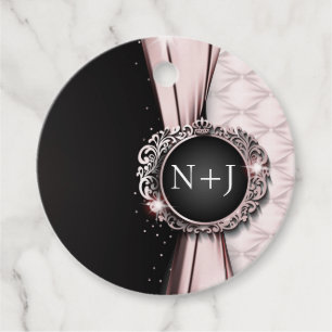 Étiquettes Cadeau Mariage Luxueux Élégant Rose et Noir