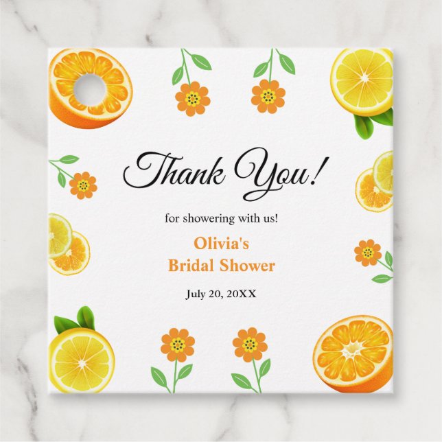 Étiquettes Cadeau Mariage Main Squeeze Citron Estival Agrumes  (Devant)