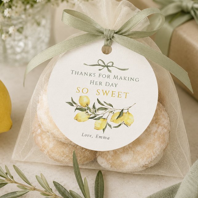 Étiquettes Cadeau Mariage Main Squeeze Citron Sauge (Main Squeeze Citrus Sage Bridal Shower Favor Tags)