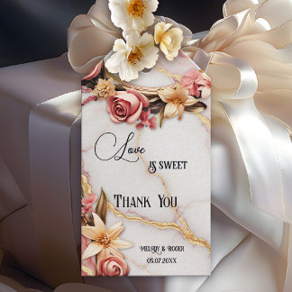 Étiquettes-cadeau Mariage Marbre Or Floral Romantique
