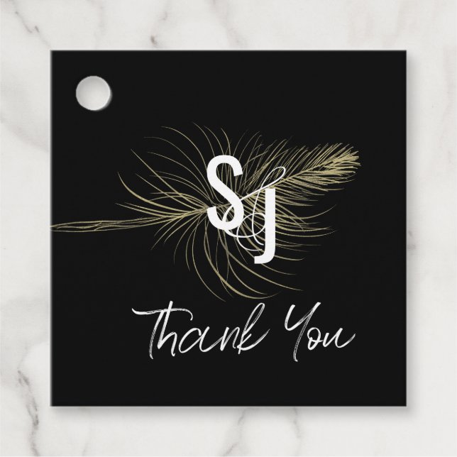 Étiquettes Cadeau Mariage Mariage de plume à huile d'or tiré (Devant)