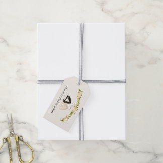 Étiquettes-cadeau Mariage Mariée Marié noms et date cœur floral