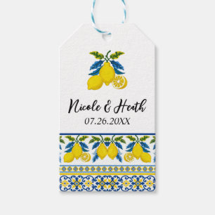 Étiquettes-cadeau Mariage Méditerranéen Aquarelle Eau Jaune Bleu
