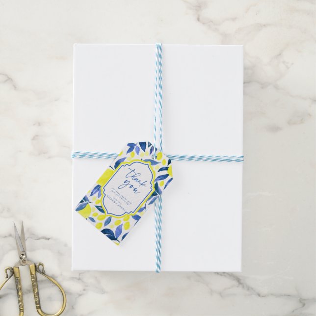 Étiquettes-cadeau Mariage Méditerranéen Blue Citron Shower (Avec de laficelle)