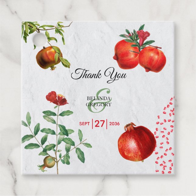 Étiquettes Cadeau Mariage méditerranéen de la grenade rouge (Devant)