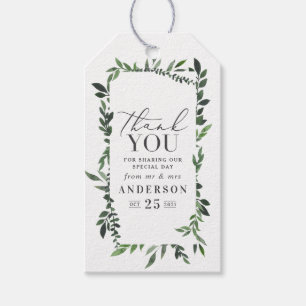 Étiquettes-cadeau mariage Merci aquarelle feuillage