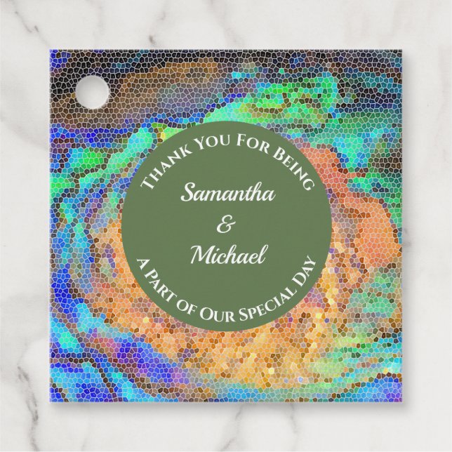 Étiquettes Cadeau Mariage Merci Mosaic Neon Appréciation (Devant)