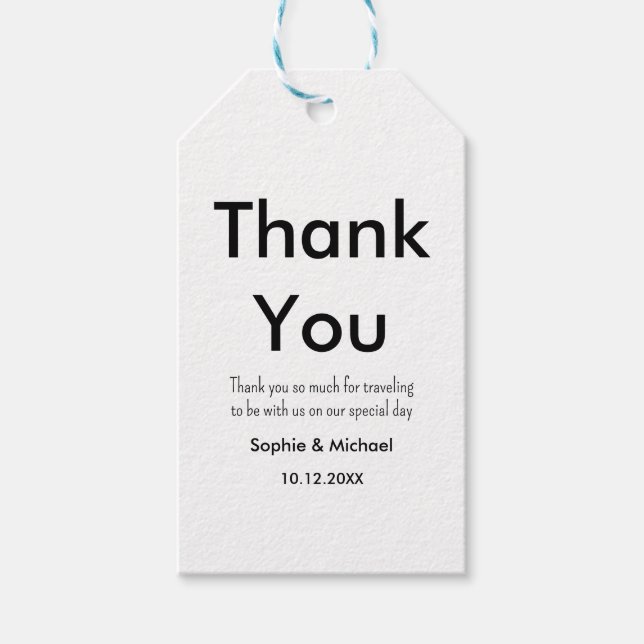 Étiquettes-cadeau Mariage Merci Noir Blanc  (Devant)