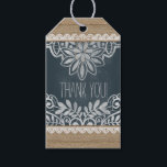 Étiquettes-cadeau Mariage Merci Rustique Burlap Lace Chalkboard<br><div class="desc">Le texte sur cette étiquette cadeau de mariage rustique burlap, dentelle, tableau noir et arc-en-cercle est entièrement personnalisable. C'est un grand faire-part de mariage si vous avez un thème rustique, grange, ferme, extérieur, cottage, ouest ou campagne. Cette étiquette cadeau de faveur de mariage personnalisée est actuellement customisée pour un mariage,...</div>
