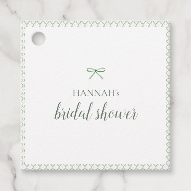 Étiquettes Cadeau Mariage Millénaire de la Mariée avec un Ruban Vert (Devant)