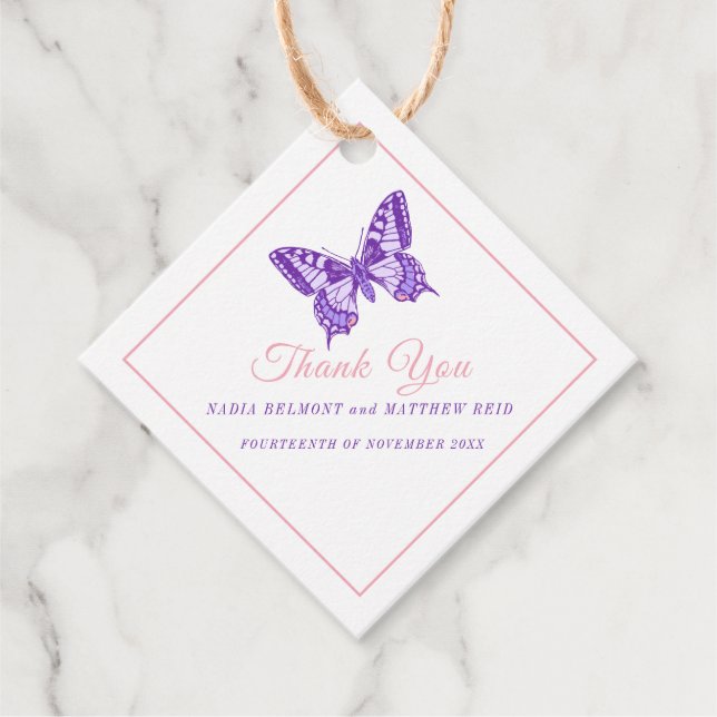 Étiquettes Cadeau Mariage minimal à queue noire violette merci (Devant)